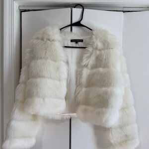 naked wardrobe White Faux Fur Cropped Teddy Jacket